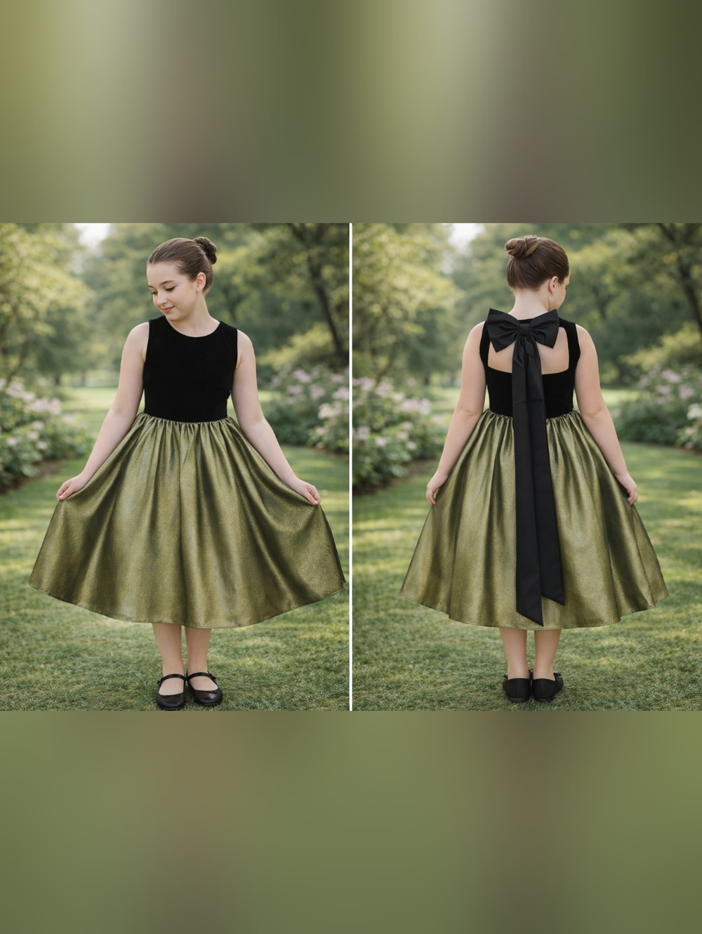 Black Velvet And Gold Keyhole Back Wedding Party Flower‎ Girl Dress Size 6